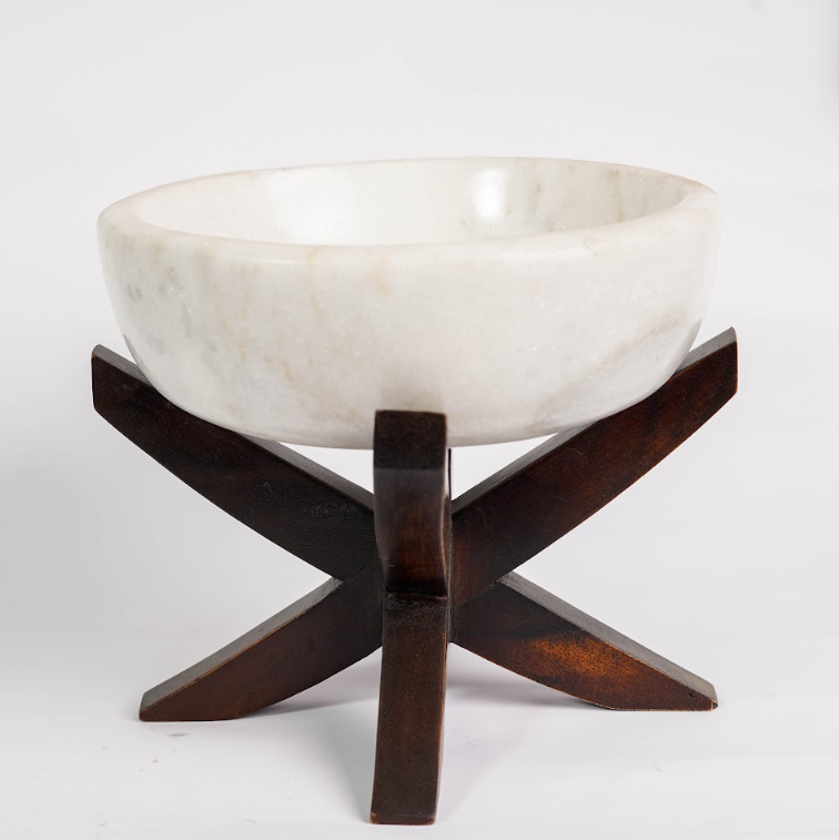 Kaya White Carrara Marble with wooden stand