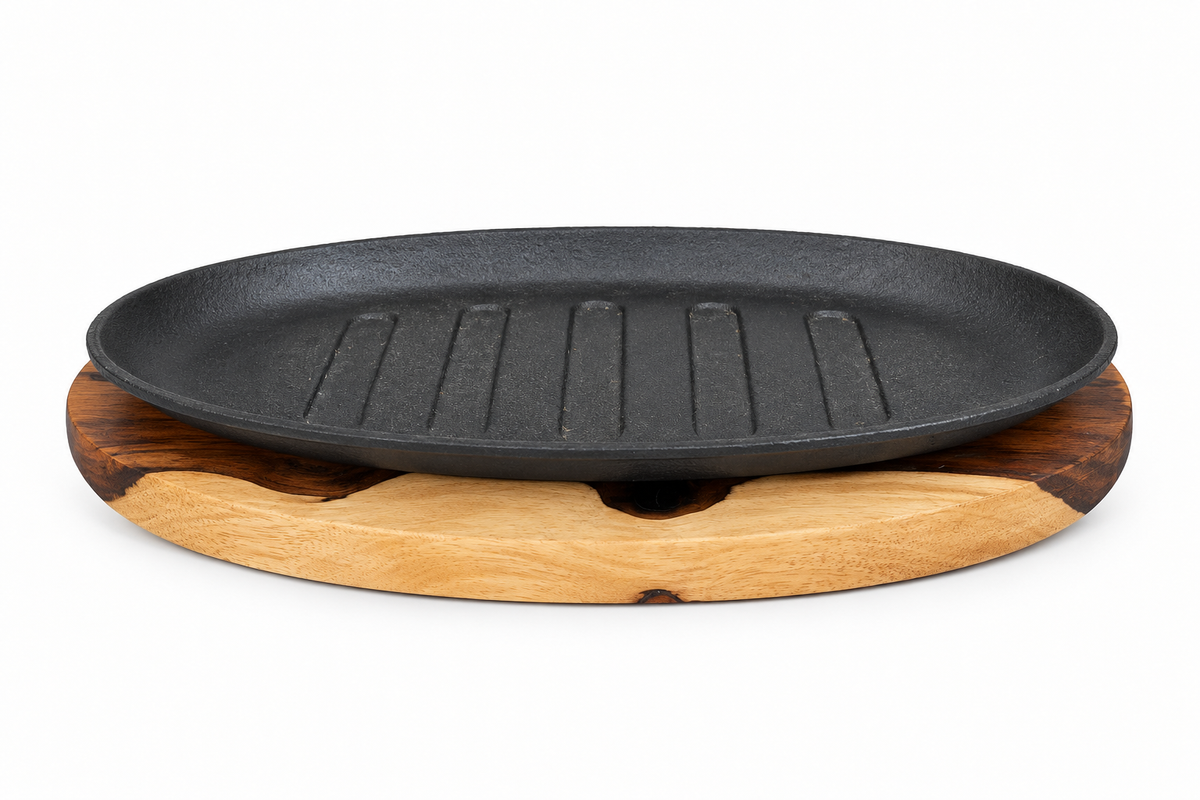 Kaya Fajita Lava grill with wooden serving board