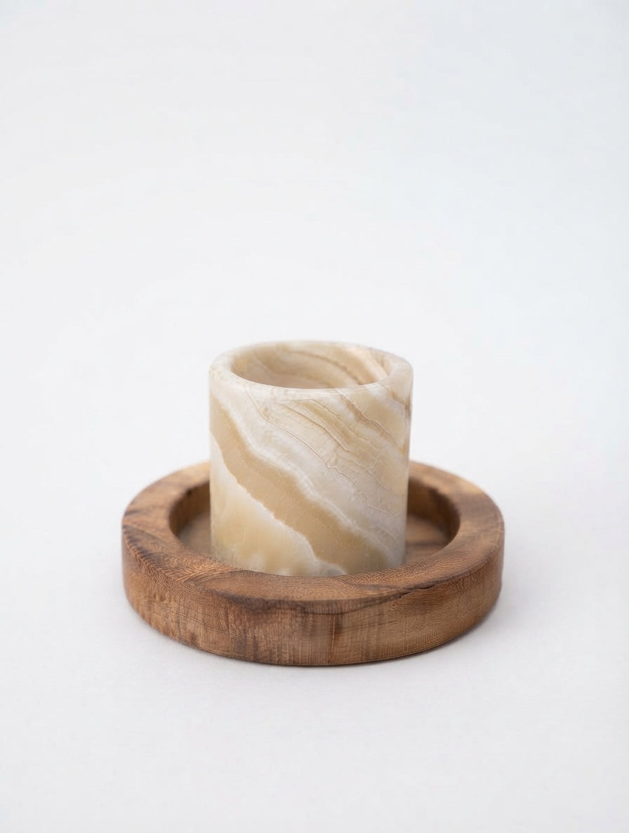 KAYA Alabaster &amp; Wooden Candle